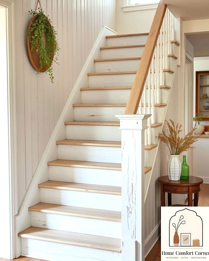 Whitewashed Wood Stairs