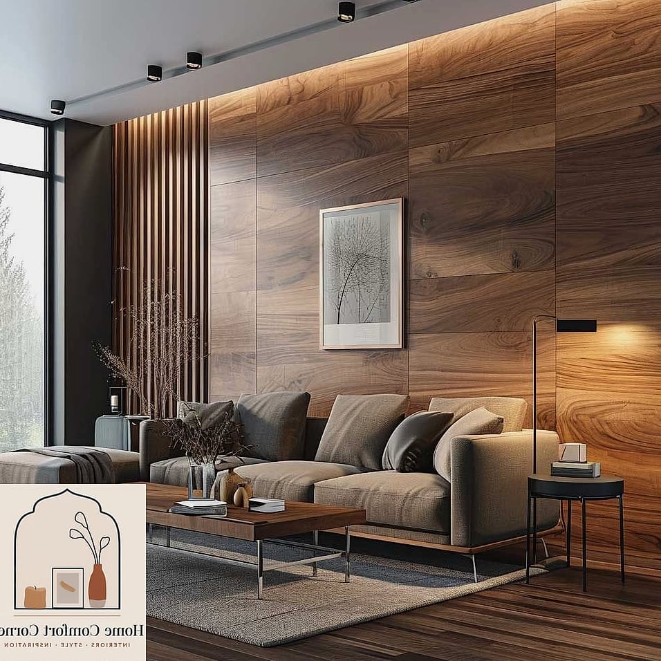 Wood Accent Wall with Stained Furring Strips