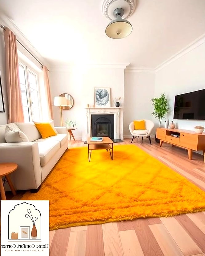 13 Yellow Room Decor Ideas That Are Both Stylish and Practical 10 Yellow Rug as a Grounding Element