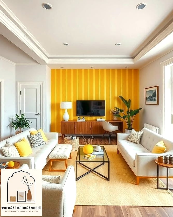 13 Yellow Room Decor Ideas That Are Both Stylish and Practical 6 Yellow and White Striped Curtains